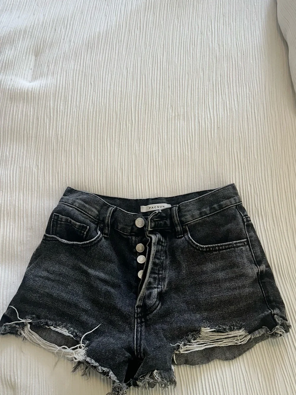 PacSun Black Washed Button-Front High-Rise Denim Shorts